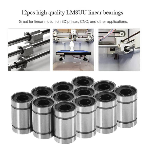 ✝️ 12PCS LM6UU Linear Bearings, 6mm Bore Dia Linear Motion Bushing with Double Side Rubber Seal Great for CNC Machine 3D Printer for CNC axis motion, anti-backlash setup, and smoother linear travel under load, 12-pack replacement made for clean
