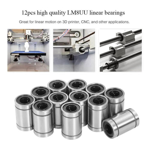 ✝️ 12 Pcs LM8UU Linear Ball Bearings, 8mm Bore Dia, 15mm OD, 24mm Length with Double Side Rubber Seal Great for CNC, 3D Printer