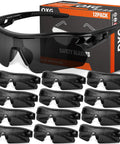 12 Pack Tinted Safety Glasses ANSI Z87.1 UV400 Eyewear For Men And Women, with wraparound design and black lenses