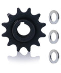 Black 12T sprocket with 5/8 inch bore and spacers for mini bike or go-kart chains, part of High Speed 12T Sprocket Kit for CVT systems.