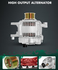 Front view of Beefed Up 12V 136A High Output Alternator Replacement For Dodge Dakota 1999 2000 Durango with 7 Groove CW Pulley