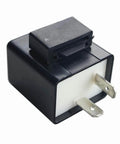 12V 2-Pin CF-12 LED Flasher Relay, black module with metal prongs, for turn signals, motorcycles, scooters, adjustable switch current
