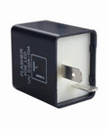 Side view of a black 12V 2-Pin CF-12 LED Flasher Relay for Turn Signals, Hyper Flash Fix for Motorcycles and Scooters, Eliminate Load Resistors