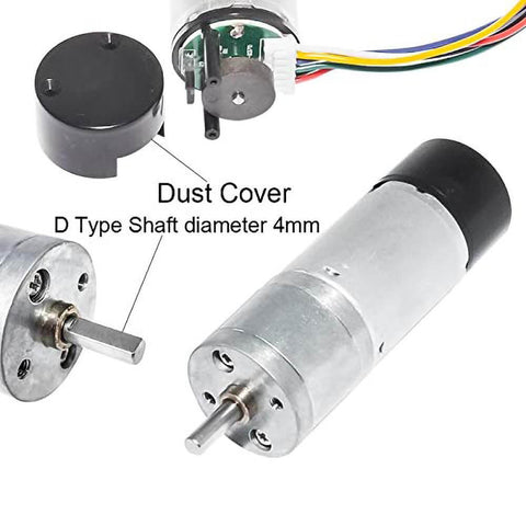 12V DC High Speed 300RPM Gear Motor with Encoder for Arduino and 3D Printers showing D type shaft and dust cover