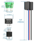 12V 30A Fuse Relay Switch Kit With 4 Pin SPST Relay And Built In 30A Blade Fuse, Beefed Up 14 AWG Wires, dimensions shown