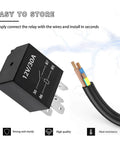Beefy 4 Pack 4 Pin 12V 30A Heavy Duty Relay Replacement for automotive projects, close-up of black relay and wiring