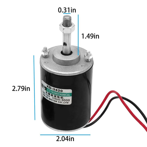 12V 30W Permanent Magnet DC Motor, 3000RPM High Speed CW/CCW Electric Gear Motor for DIY Generator with measurements