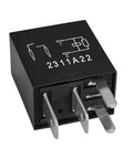 Close-up of 12V DC 4 Pin Plug In Automotive Relay Set Of 2 For Ford Vehicles OEM Replacement, 30A Load Rating, metal pins visible