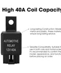 40 Amp SPST Automotive Relay For Fog Lights And Wiring Harness 12V High Current Replacement Part with Easy Install Compact YL 388 S