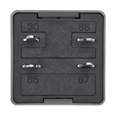 Back view of 12V 40A 4 Pin SPDT Automotive Relay Replacement showing numbered pins for Chevy Silverado, GMC, Buick.