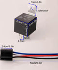 Car Relay Harness 12V 40A SPST 4 Pin With Built In Diode 12AWG Wiring showing dimensions and 2-pack design