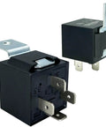 Close-up of Beefy 12V DC 4 Pin SPST Automotive Relay Kit Pack Of Six With 40A 30A Dual Rating For Car Wiring, solid relay modules.