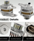 12V 90A Alternator Replacement For Subaru Impreza Forester 2004 2005 2006 2007 2008 2009 2010 With Five Groove Pulley Clockwise Rotation Bolt In Compatible With Saab Nine Two X 2006 High Output Auto Part Ready To Roll, showing front and side views, installation details, heat resistance, connector close-up