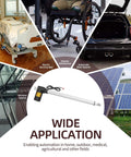 Collage highlighting applications of 12v Actuator Heavy Duty 12v 18 Inch Stroke Electric Actuator 12v Linear Actuator 6000N in various settings.