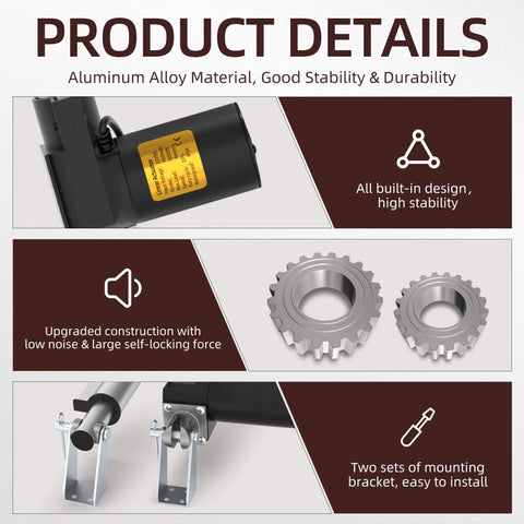 Product details of 12v Actuator Heavy Duty 12v 18 Inch Stroke Electric Actuator 6000N 1320lb IP54 Waterproof with labeled features.