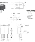 Diagram of 12V DC Automotive Relay Pack Set Of 2 For Honda Accord Civic CR V And Acura MDX From 2003 Through 2014 For AC Headlights Horns Fans And Accessories With Easy Plug And Play Installation showing dimensions and terminal layout.