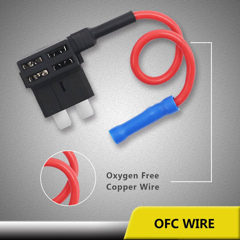 10 Pack 12V Car Add A Circuit Fuse Tap Adapter Kit with Dual Slot ATO ATC Blade Fuse Holders, red wire detail shown