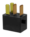 Close-up of 12V DC Automotive Relay Pack Set Of 2 For Honda Accord Civic CR V And Acura MDX From 2003 Through 2014 For AC Headlights Horns Fans And Accessories With Easy Plug And Play Installation with metal prongs