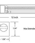 Diagram of 12V linear actuator with limit switch, showing dimensions and stroke length of 6 inches; extends from 12 to 18 inches.