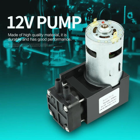 Compact Oilless Vacuum Pump 12 Volt DC 42 Watt Mini Brush Piston Pressure Pump Delivers 40 Liters Per Minute front view