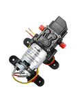 Top view of bayite 12V DC Fresh Water Pressure Diaphragm Pump with Hose Clamps Self Priming Sprayer Pump with Pressure Switch 80 PSI