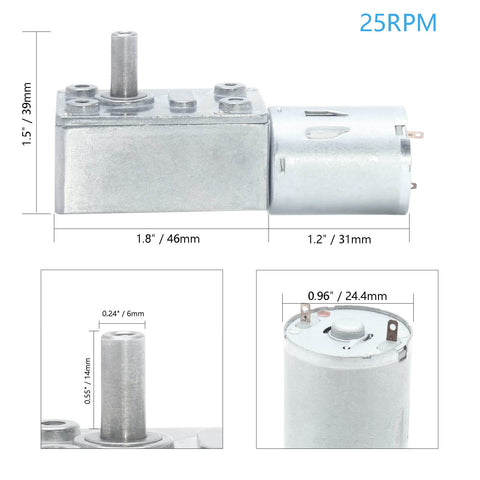12V 25RPM High Torque DC Motor Mini JGY 370 Motor Worm Gear with dimensions in front and side view