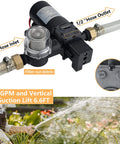 HUILING DC 12V Diaphragm Pump, Self-Priming Pump with Filter Quick Connection Terminal, 1.2 GPM 100 PSI Pressure Switch shown with hose connectors.