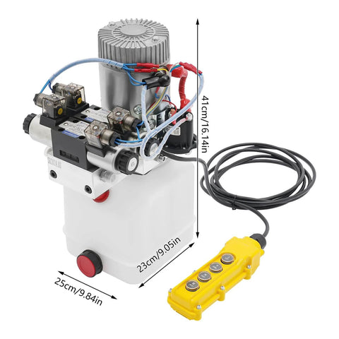 Double Acting Hydraulic Pump 12V DC 4.5 Quart Hydraulic Power Unit 1.6kW 3000RPM 22MPA Hydraulic Station Pump with Plastic Reservoir, front view