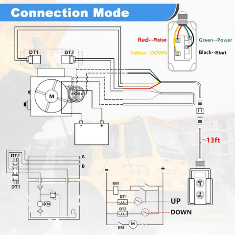 Wiring diagram for 4 Wire Dump Trailer Remote Control Switch 12V DC Up Down Momentary Push Button with 13 ft cord