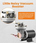 Powerful 12V Electric Vacuum Pump Kit for Brake Boosters with installation kit and all hardware, showing front view and noise specs.