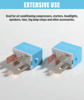 12V Four Pin Car Relay Kit, Two Pack, Heavy Duty Auto Relay For AC Starter And Electrical Systems, blue relays on surface