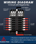 All In One 12V Fuse Block With Led Indicator, Weatherproof Cover, 12 Circuits Panel With Negative Bus, Wiring Diagram