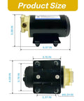 12V Gear Pump-3.2 GPM Self-Priming Impeller Oil Transfer dimensions and side views with installation brackets
