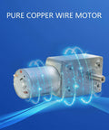 12V 25RPM High Torque DC Motor, Mini JGY 370 Motor Worm Gear shown with pure copper wire feature