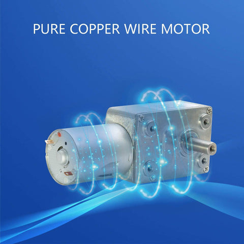12V 25RPM High Torque DC Motor, Mini JGY 370 Motor Worm Gear shown with pure copper wire feature