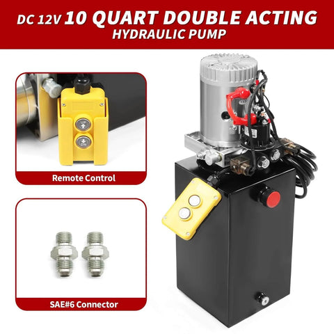 12V DC Hydraulic Dump Trailer Pump Workhorse With 15 Foot Remote 10 Quart Tank Double Acting Lift And Lower System