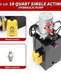 12V DC Hydraulic Power Device 10 Quart Single Acting Hydraulic Dump Trailer Pump with remote and connector
