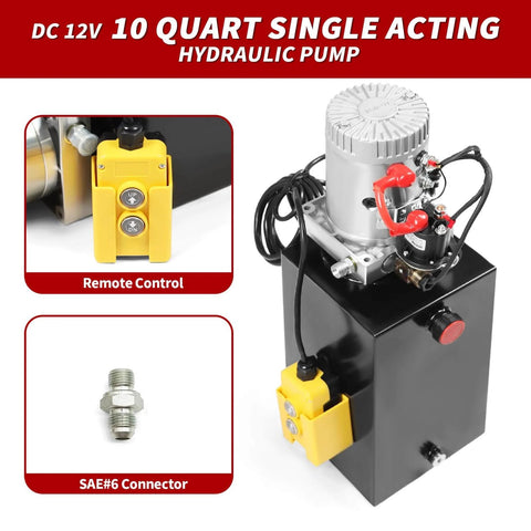 12V DC Hydraulic Power Device 10 Quart Single Acting Hydraulic Dump Trailer Pump with remote and connector