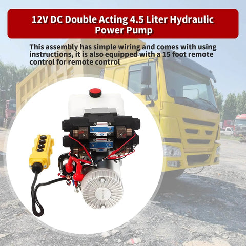12V DC 4.5Liter Reservoir Hydraulic Power Pump Double Acting 4 Way Unit Hydraulic Pump with remote control for dump trailer