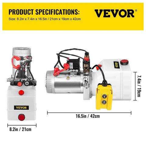 Beefy 12V Hydraulic Pump Power Unit With 3 Quart Reservoir For Dump Trailers And Car Lifting, Double Acting Up And Down