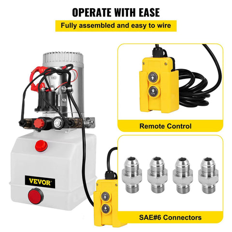 Beefy 12V Hydraulic Pump Power Unit With 3 Quart Reservoir For Dump Trailers And Car Lifting, Remote Control, Connectors