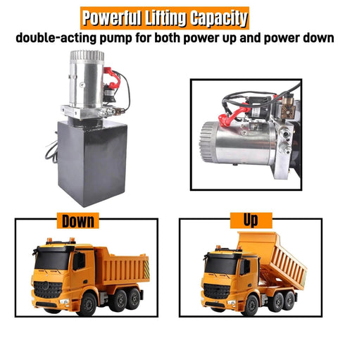 3200 PSI Hydraulic Power Unit with 12V DC Double Acting Hydraulic Pump and 8 Quart Metal Oil Reservoir, Pump for Trucks