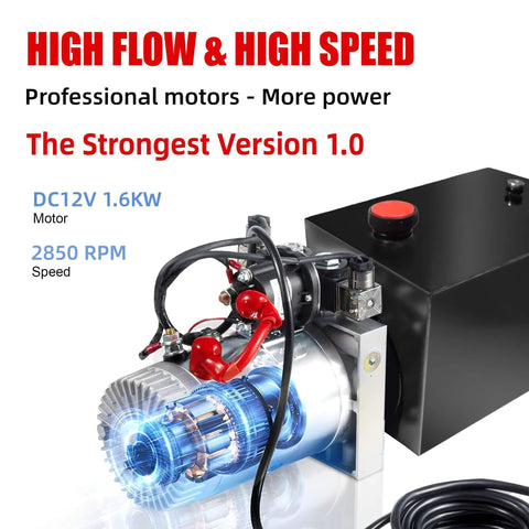✝️ Single Acting Hydraulic Pump 8 Quart Hydraulic Power Units 12V DC Hydraulic Pump SAE#6 Connector with high power motor