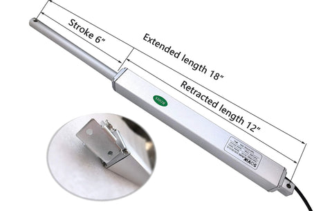 12V linear actuator with limit switch, 6 inch stroke, extends to 18 inches, retracts to 12 inches, ideal for compact spaces 
