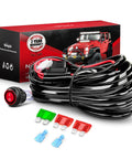 Heavy Duty 12V Off Road LED Light Bar Wiring Harness Kit With 10 Foot Harness, 12AWG Wire, Extendable Relay To Switch shown unpacked
