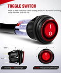 Heavy Duty 12V Off Road LED Light Bar Wiring Harness Kit with illuminated 3 pin rocker switch with red indicator, close-up view
