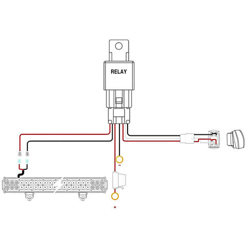 Diagram of Heavy Duty 12V Off Road LED Light Bar Wiring Harness Kit with 10 Foot Harness, 12AWG Wire, Extendable Relay to Switch