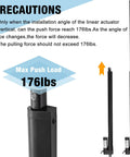 Two black 12V linear actuators with mounting brackets, 176 lb max load label visible