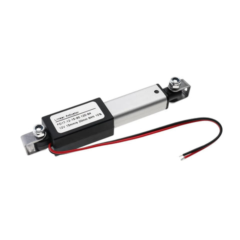 Compact 12V electric linear actuator with a 2 inch stroke and IP54 waterproof rating, suitable for tight spaces like cabinets and drawers.
