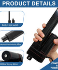 Person holding powerful 12V DC linear actuator with a 4 inch stroke and 660 lb thrust, highlighting features and components.